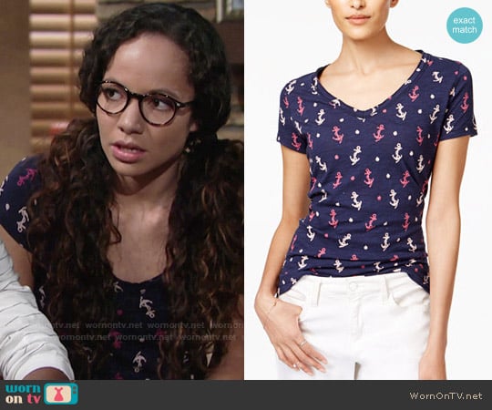 Maison Jules Cotton Anchor-Print T-Shirt worn by Mattie Ashby (Lexie Stevenson) on The Young and the Restless