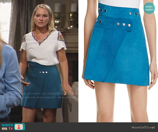 Maje Joseph Suede Wrap Skirt worn by Sharon Newman (Sharon Case) on The Young and the Restless