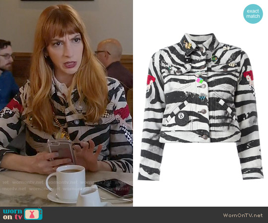 Marc Jacobs Zebra Print Shrunken Jacket worn by Lauren (Molly Bernard) on Younger