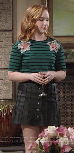 Mariah’s green striped top and leather skirt on The Young and the Restless