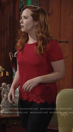 Mariah’s red lace-trim top on The Young and the Restless