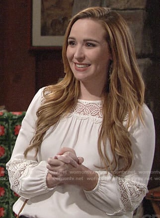 Mariah’s white crochet inset top on The Young and the Restless
