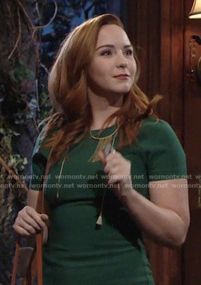 Mariah’s green short sleeve dress on The Young and the Restless