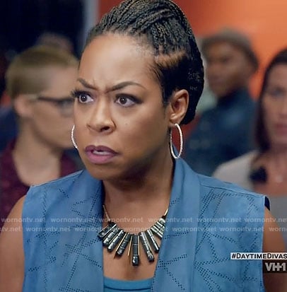 Mo's blue perforated leather vest on Daytime Divas