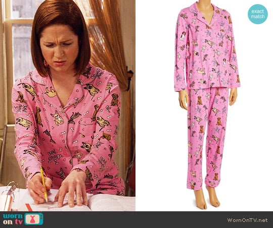 Rene Rofe Pink Dogs Button-Up Pajama Set worn by Kimmy Schmidt (Ellie Kemper) on Unbreakable Kimmy Schmidt