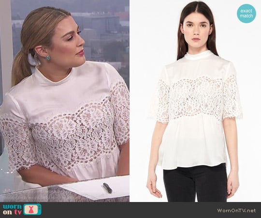 Sandro Top With High Collar And Lace Inset worn by Carissa Loethen Culiner on E! News