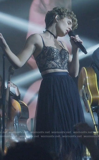 Scarlett’s black lace bustier top and tulle skirt on Nashville