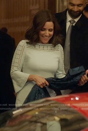 Selina's white dress with cutouts on Veep