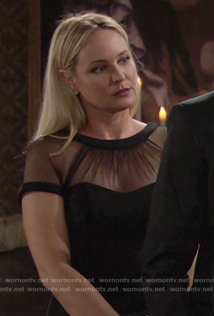 Sharon's black illusion dress on The Young and the Restless