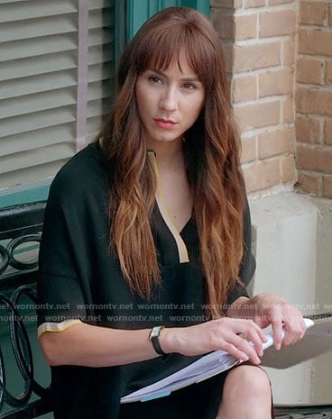 Spencer's black tunic dress with contrasting trim on Pretty Little Liars