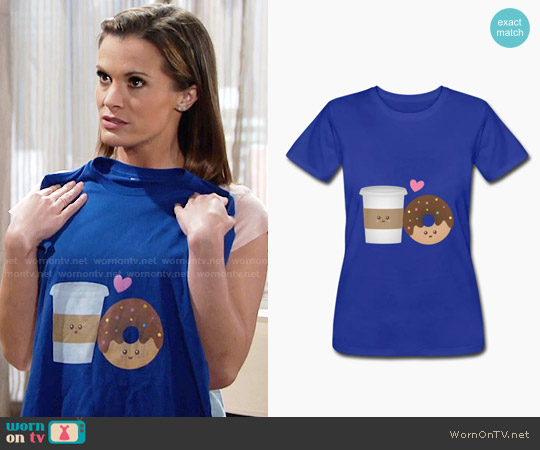 Spreadshirt Cute Coffee and Donut in Love T-shirt in Royal Blue worn by Chelsea Lawson (Melissa Claire Egan) on The Young and the Restless