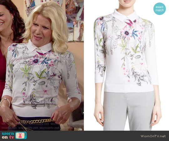 Ted Baker Kikka Passion Flower Print Sweater worn by Pamela Douglas (Alley Mills) on The Bold and the Beautiful