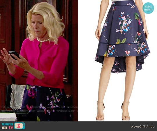 Ted Baker Tropical Oasis Floral Print High/Low Skirt worn by Pamela Douglas (Alley Mills) on The Bold and the Beautiful