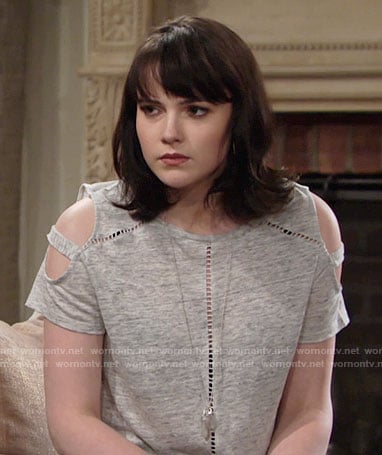 Tessa’s grey cold shoulder top on The Young and the Restless