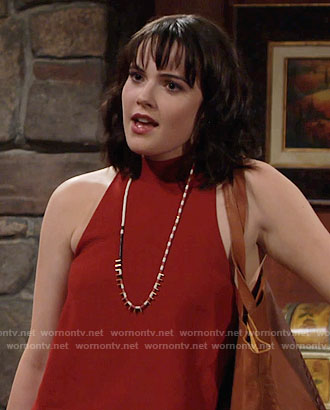 Tessa’s red open back top and necklace on The Young and the Restless