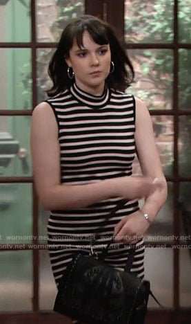 Tessa’s striped mock-neck dress on The Young and the Restless