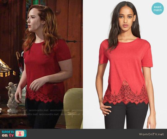 The Kooples Lace Trim Jersey Top worn by Mariah Copeland (Camryn Grimes) on The Young and the Restless