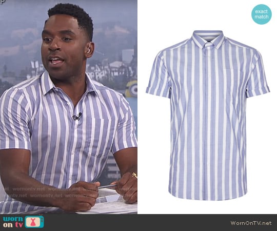 Topman Blue and White Striped Smart Shirt worn by Justin Sylvester on E! News