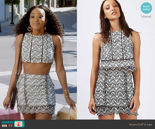 Topshop Lace Mono Top and Skirt worn by Tangey Turner (Pepi Sonuga) on Famous in Love