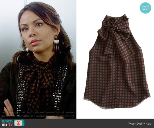 Vena Cava Square print halter tie top worn by Mona Vanderwaal (Janel Parrish) on Pretty Little Liars