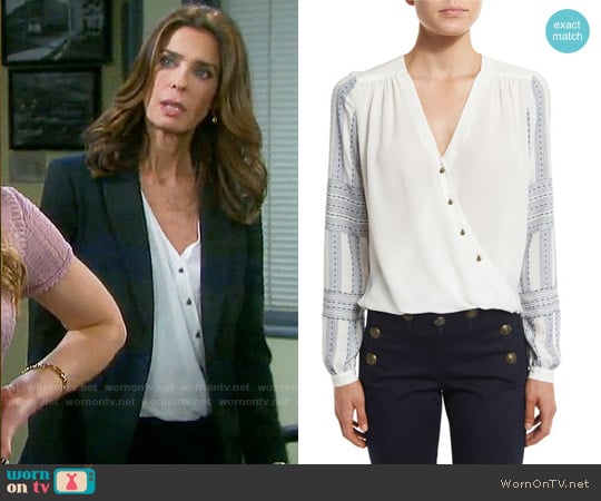 Veronica Beard Long-Sleeve Silk Boho Surplice Blouse worn by Hope Williams (Kristian Alfonso) on Days of our Lives