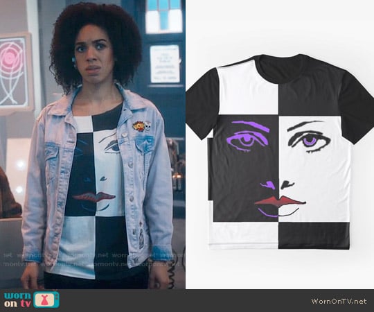 WornOnTV: Bill's checkerboard face graphic t-shirt and denim