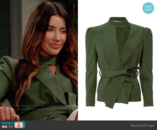 10 Crosby Derek Lam Ruffle Twill Belted Jacket worn by Steffy Forrester (Jacqueline MacInnes Wood) on The Bold and the Beautiful