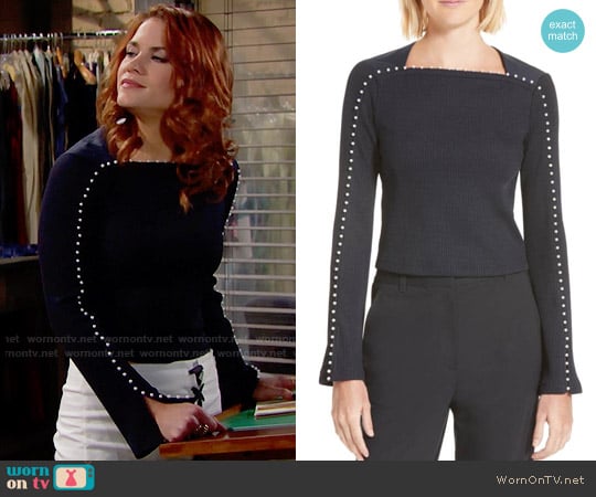 3.1 Phillp Lim Faux Pearl Trim Rib Knit Top worn by Sally Spectra (Courtney Hope) on The Bold and the Beautiful