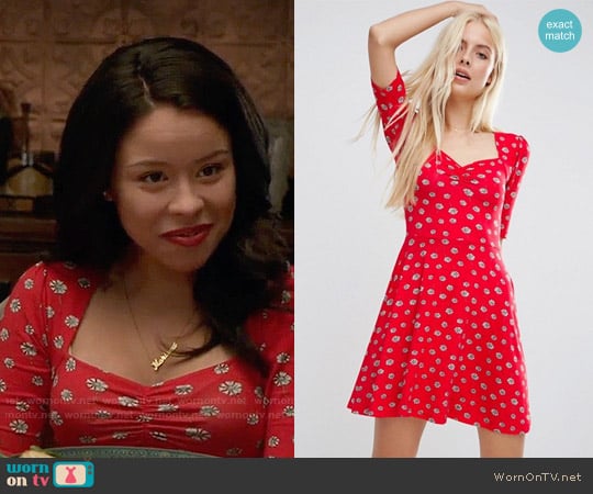 ASOS Sweetheart Skater Dress In Red Daisy Print worn by Mariana Foster (Cierra Ramirez) on The Fosters