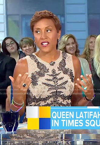 Robins’ beige and black lace sheath dress on Good Morning America