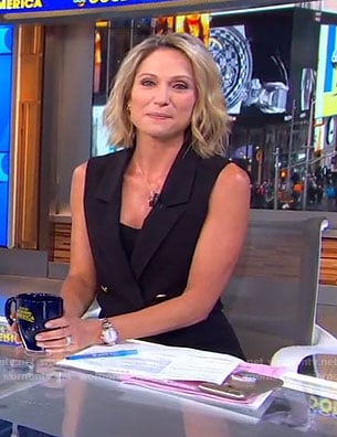 Amy’s black sleeveless blazer dress on Good Morning America