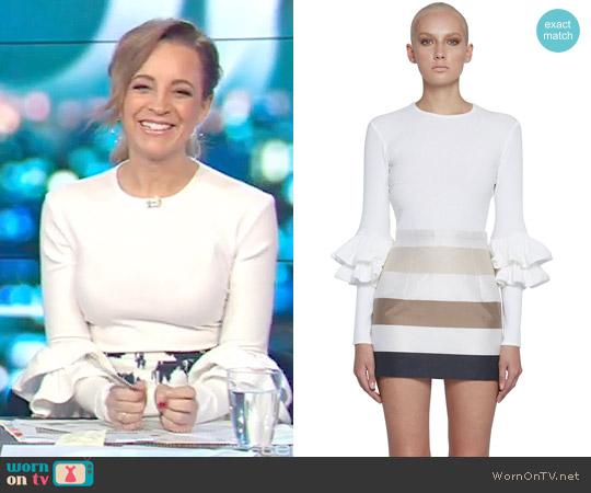 Ribbed Double Frill Sweater Top by By Johnny. worn by Carrie Bickmore on The Project