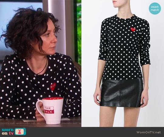 Embroidered Heart Polka Dot T-shirt by Comme Des Garçons Play worn by Sara Gilbert on The Talk