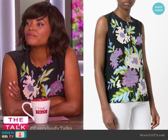 Floral Print Sleeveless Blouse by Diane von Furstenberg worn by Aisha Tyler on The Talk