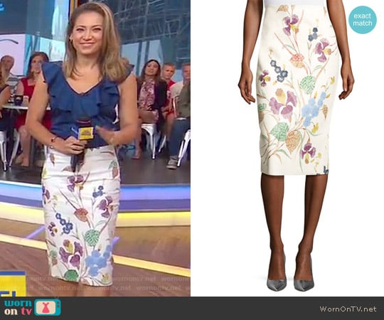 Floral Leather Midi Pencil Skirt by Diane von Furstenberg worn by Ginger Zee on Good Morning America