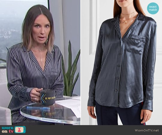 'Keira' Striped Silk-Satin Shirt by Equipment worn by Catt Sadler on E! News