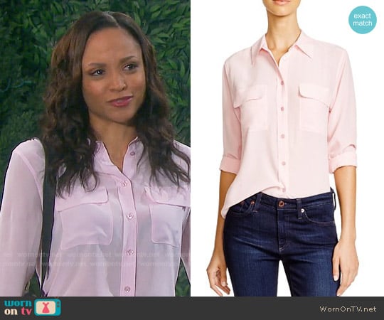 Equipment Pink Slim Signature Button Down worn by Lani Price (Sal Stowers) on Days of our Lives