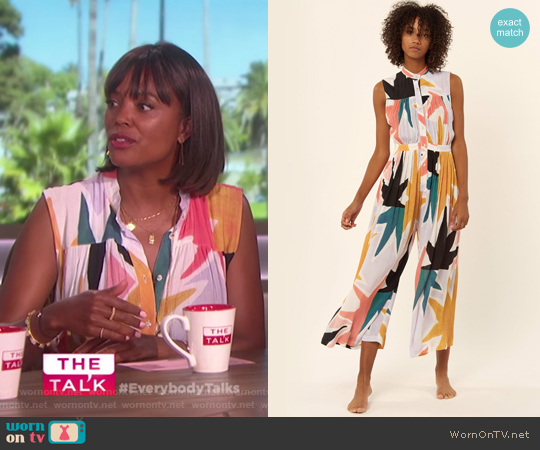 Superstar Sleeveless Gather Jumpsuit by Mara Hoffman worn by Aisha Tyler on The Talk