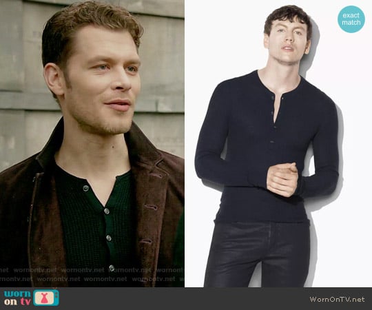 Silk Cashmere Waffle Knit Henley by John Varvatos worn by Klaus Mikaelson (Joseph Morgan) on The Originals