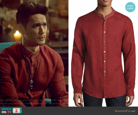 Solid Slim-Fit Shirt by John Varvatos worn by Magnus Bane (Harry Shum Jr.) on Shadowhunters