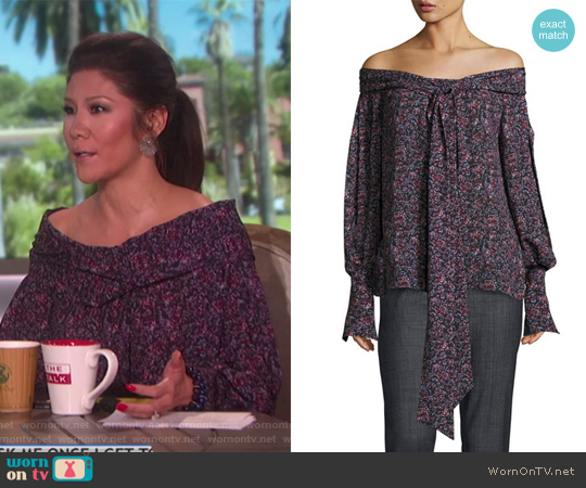 Mons Long-Sleeve Floral-Print Off-the-Shoulder Blouse Purple by Magda Butrym worn by Julie Chen  on The Talk