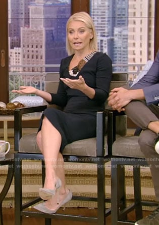 Kelly’s navy dress with lace panels on Live With Kelly