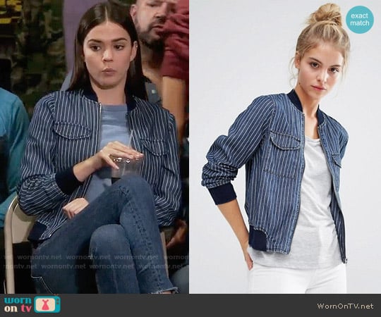Wornontv Callies Blue Striped Bomber Jacket On The Fosters Maia Mitchell Clothes And