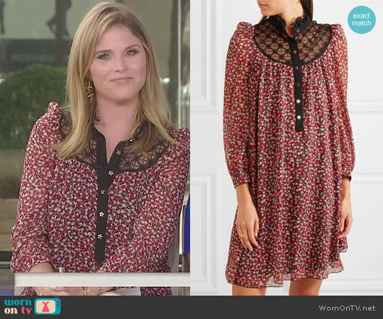 Lace-Paneled Printed Chiffon Mini Dress by Philosophy di Lorenzo Serafini worn by Jenna Bush Hager on Today