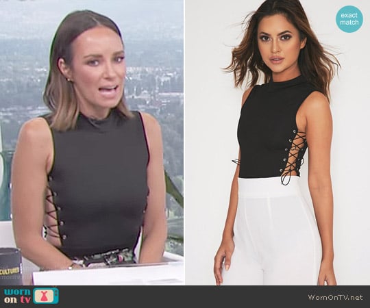 Annette Black Lace Up Side Thong Bodysuit by Pretty Little Thing worn by Catt Sadler on E! News