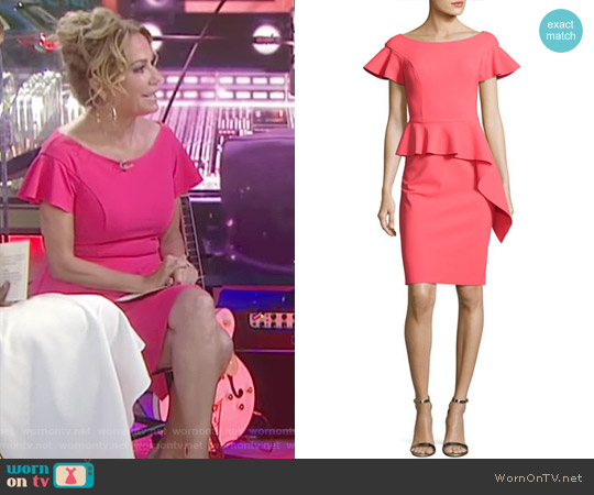 Short-Sleeve Asymmetric Peplum Cocktail Dress by Teri Jon by Rickie Freeman worn by Kathie Lee Gifford on Today