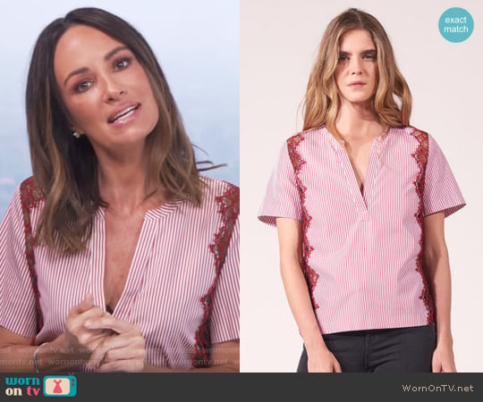 Striped cotton Top with V-neck by Sandro worn by Catt Sadler on E! News