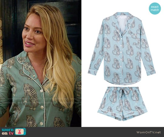 Sansindo Tiger Print Short Luxury Pyjama Set worn by Kelsey Peters (Hilary Duff) on Younger