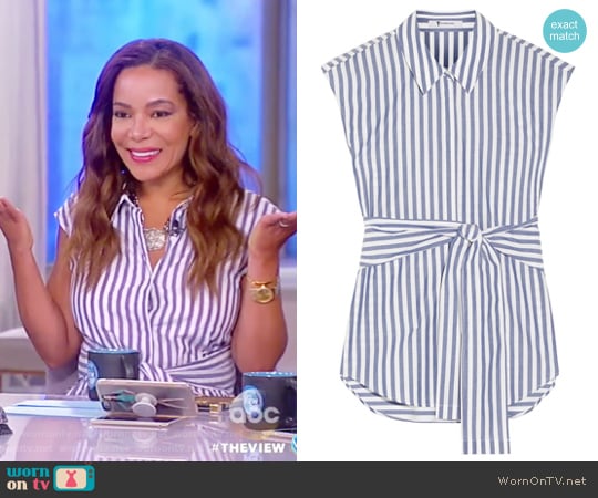 Tie-front striped cotton-poplin shirt by Alexander Wang worn by Sunny Hostin on The View