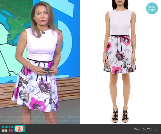 Seedda Neon Poppy Crepe Dress by Ted Baker worn by Ginger Zee on Good Morning America